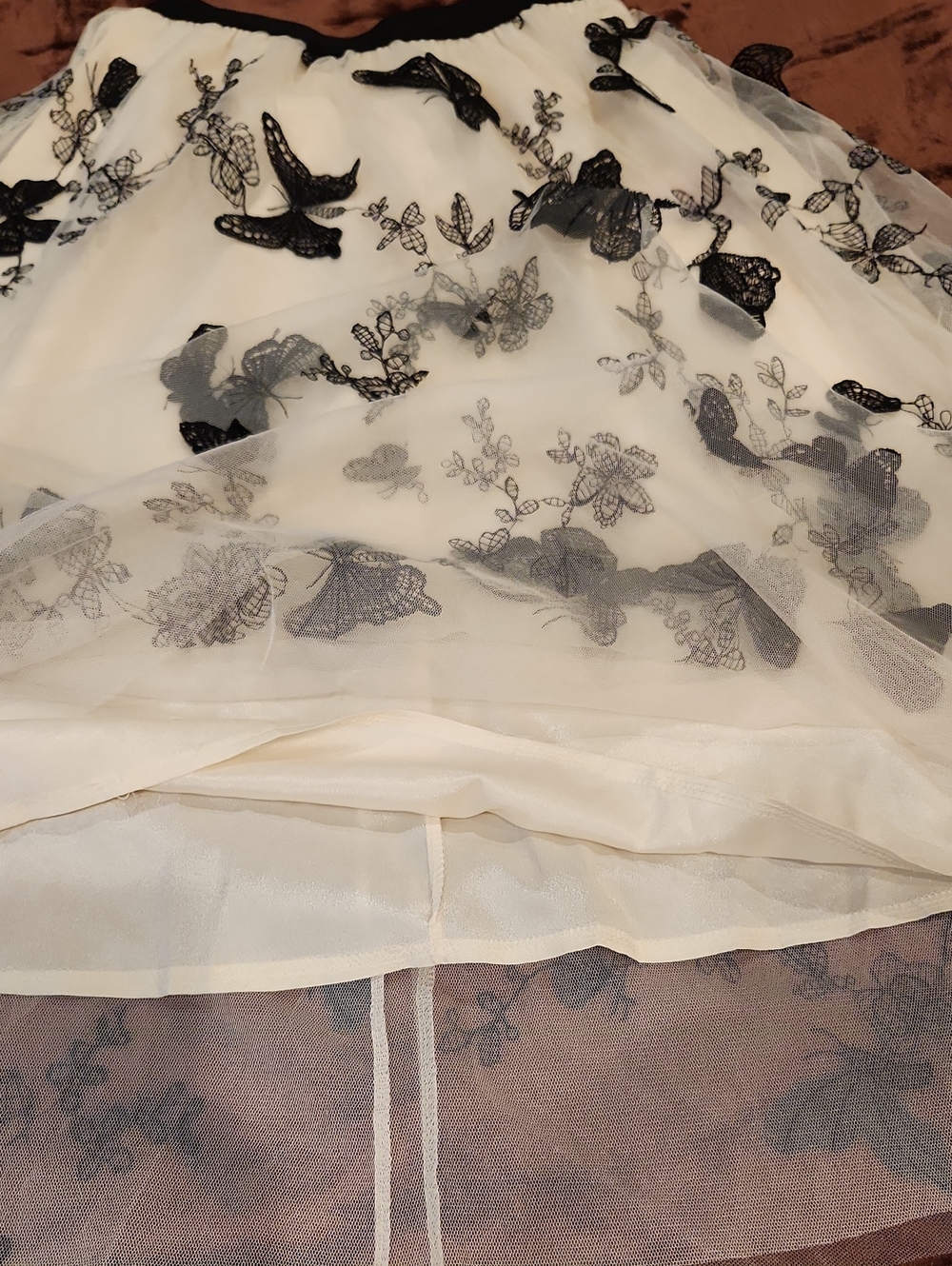 Chicwish NWT Butterfly Lace Tulle Midi Skirt Ivory Black Sz S (Measurements) - Picture 4 of 13